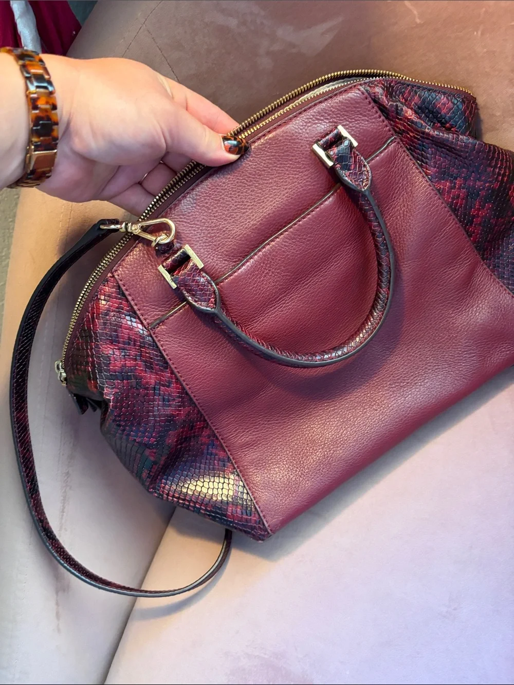 Michael Kors Burgundy Python Embossed Satchel Bag | Excellent Condition - Picture 8 of 8